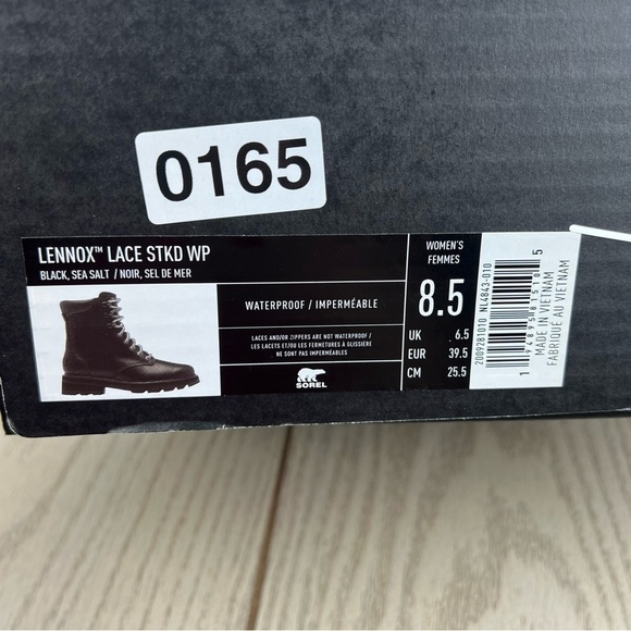 Sorel Women's Lennox Leather Lace-Up STKD WP Boots US8.5 Black / Sea Salt $190 - Picture 12 of 12